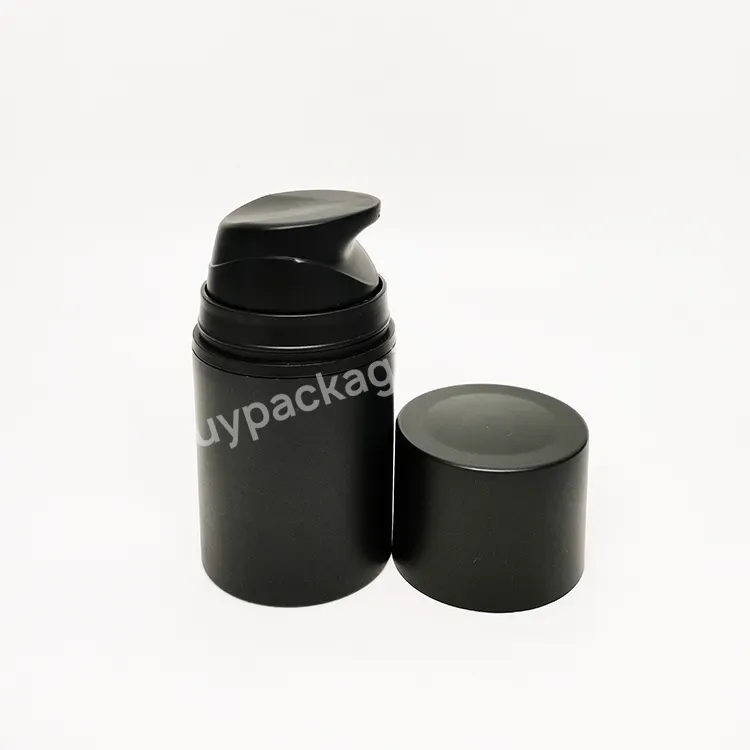 Oem High End Matte Black Cylinder Round Plastic Cosmetic Cream Bottle Non-refillable Airless Cream Pump Bottle 50ml For Cosmetic