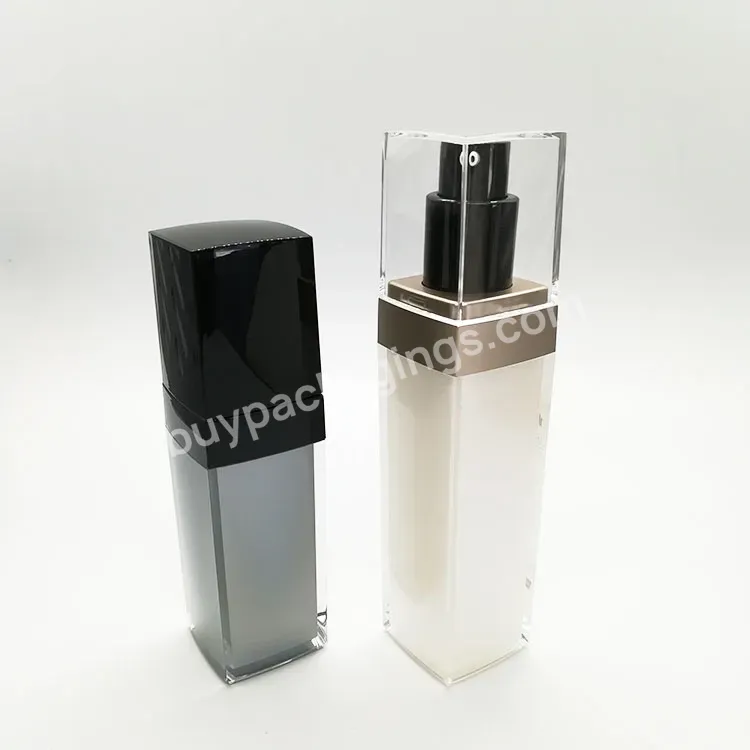 Oem Logo Elegant Square Shape Acrylic Bottle Jar Cream Lotion Pump Bottle Pearl White Color Acrylic Cream Jar 15ml 30ml Wholesale