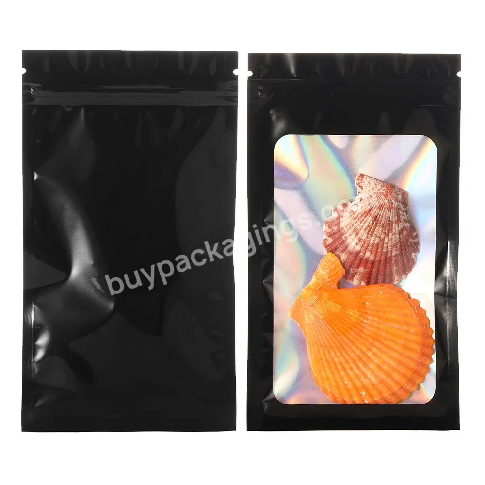 Oem Manufacturer Custom Pink Ziplock Pouch Holographic Mylar Packaging Smell Proof Holographic Die Cut Mylar Zipper Bags Dry Flo