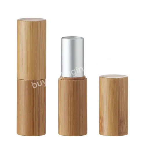 Oem Matt Silver Aluminum Lip Balm Container With All Bamboo Outside Empty Cosmetic Packaging Stick Tube