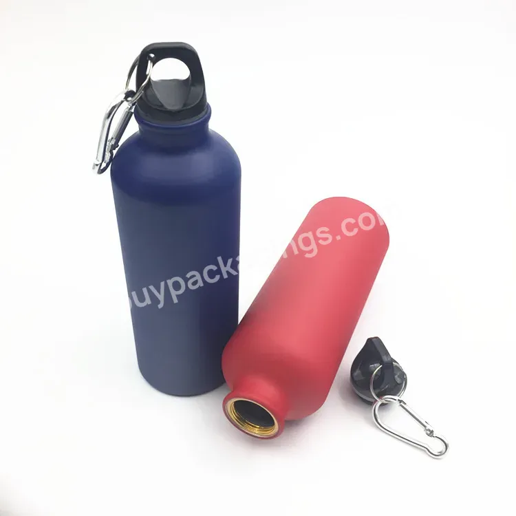 Oem Matte Blue Color Sports Water Empty Aluminum Bottle With Carabiner