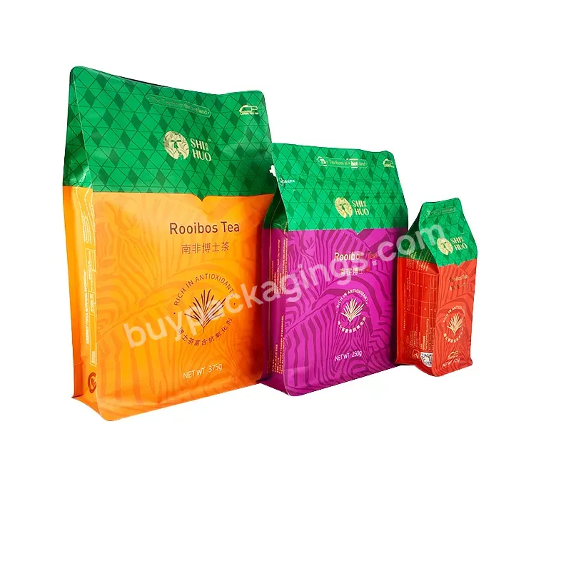 Oem \ Odm Bronzing Printed Aluminum Foil Easy To Tear Zipper Eight Side Sealed Tea Packaging Bag