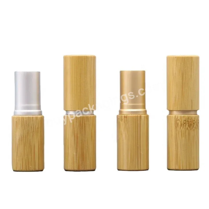 Oem Oem 5g Silver Gold Aluminum Lipstick Lip Balm Tube With Full Bamboo Cover