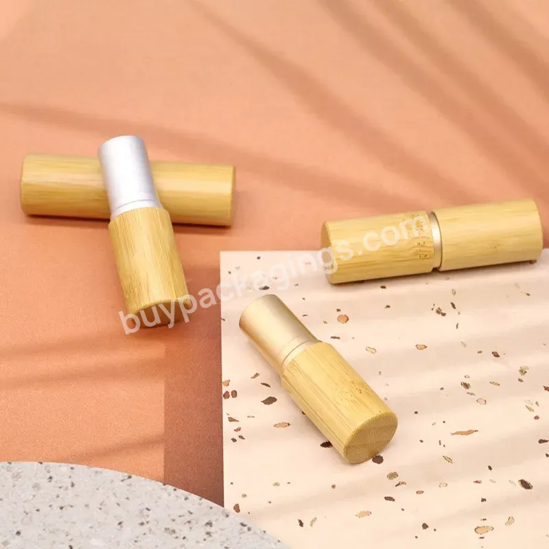 Oem Oem 5g Silver Gold Aluminum Lipstick Lip Balm Tube With Full Bamboo Cover