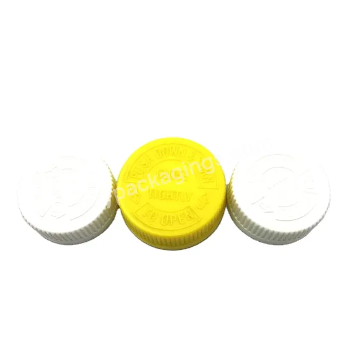 Oem Oem Custom 38 400 White Black Rib Side Pictorial Top Child-resistant Lid (crc) Plastic Push Down Safety Lids