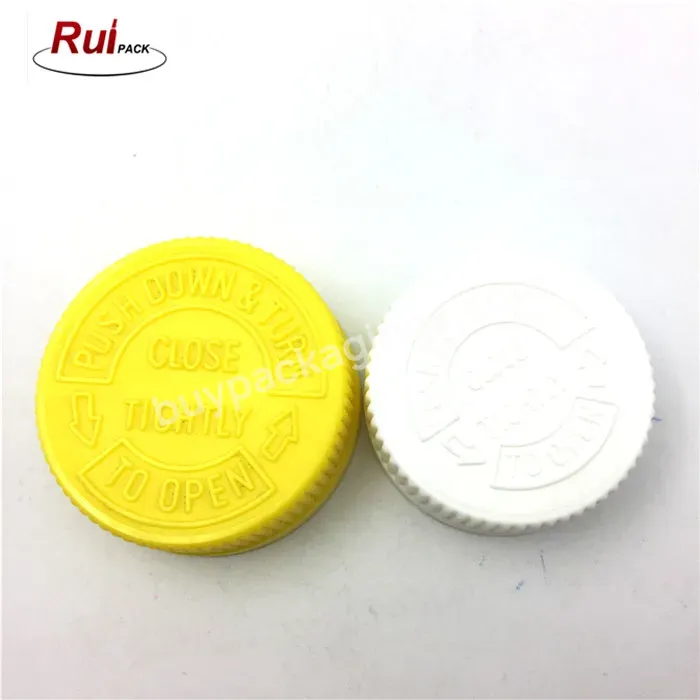 Oem Oem Custom 38 400 White Black Rib Side Pictorial Top Child-resistant Lid (crc) Plastic Push Down Safety Lids