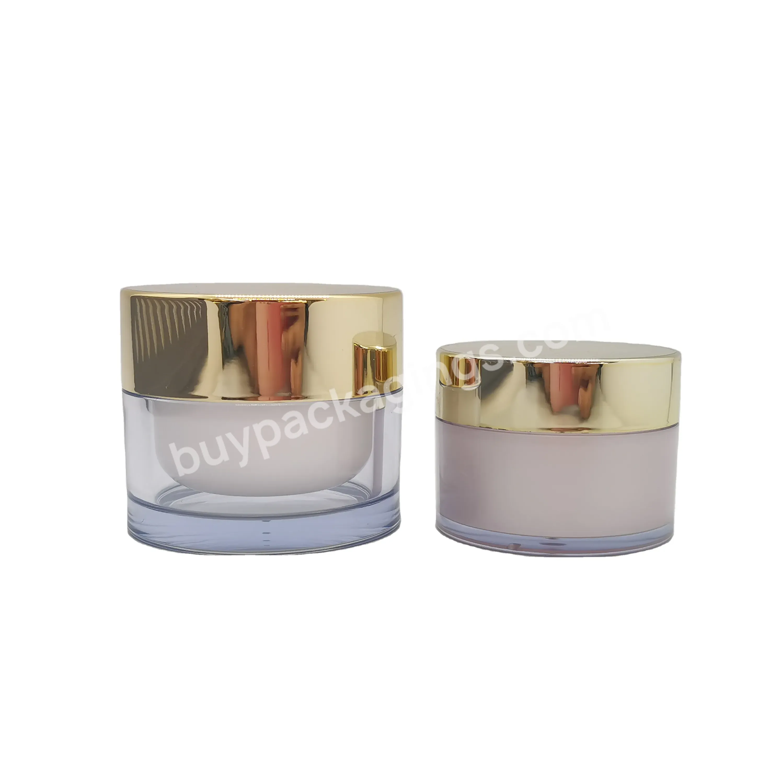 Oem Oem Empty Luxury Acrylic Skincare Plastic Double Wall Cosmetic Face Cream Plastic Jars With Shining Gold Uv Lids