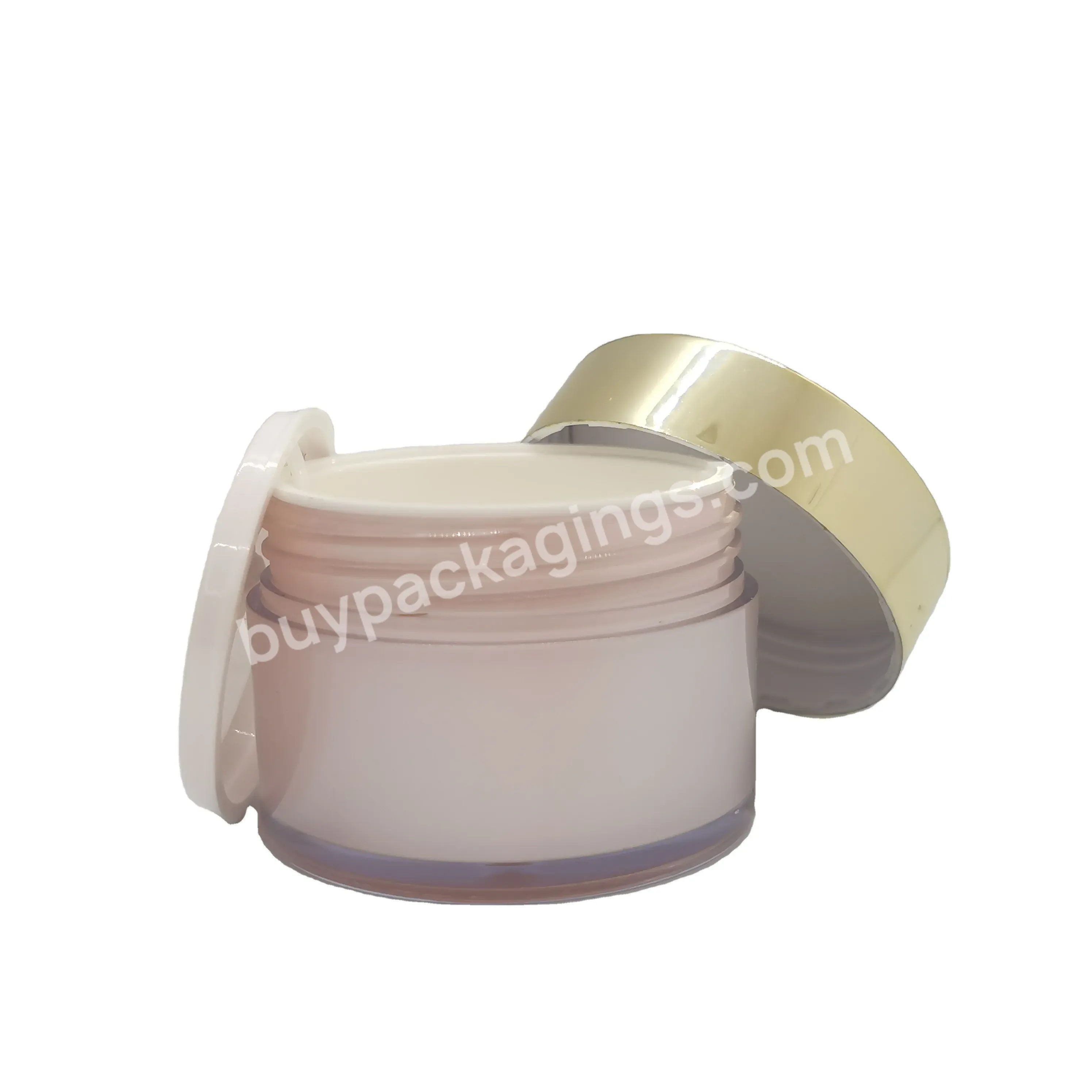 Oem Oem Empty Luxury Acrylic Skincare Plastic Double Wall Cosmetic Face Cream Plastic Jars With Shining Gold Uv Lids