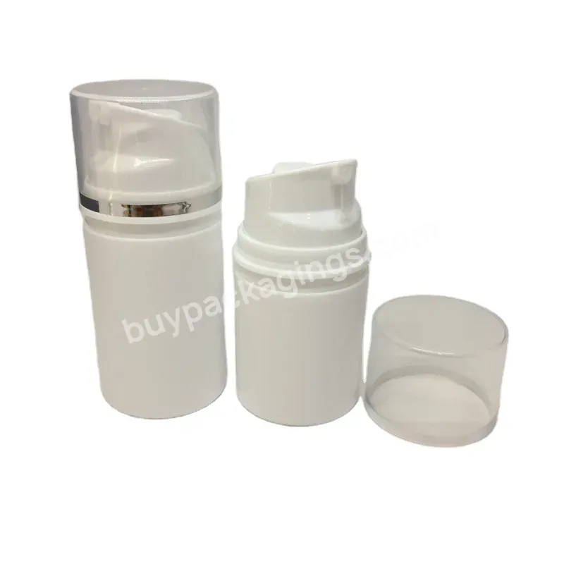 Oem Oem High Quality 30ml 50ml 100ml Wide White Bottle With Airless Pump Silver Ring Decoration Cosmetic Packaging