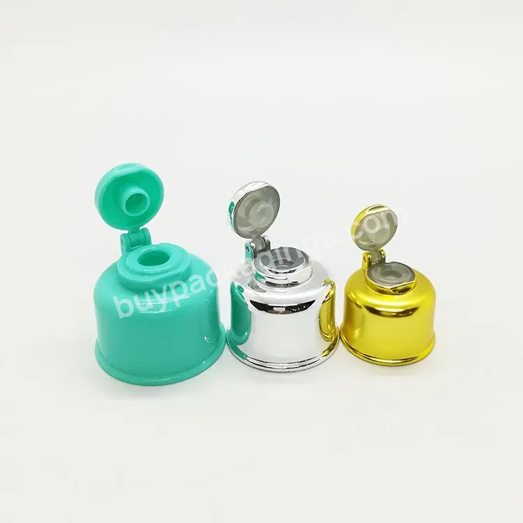 Oem Oem Logo 20mm 24mm 28mm Plastic Bottle Stopper Metallic Flip Top Lid Jingle Shape Liquid Dispenser