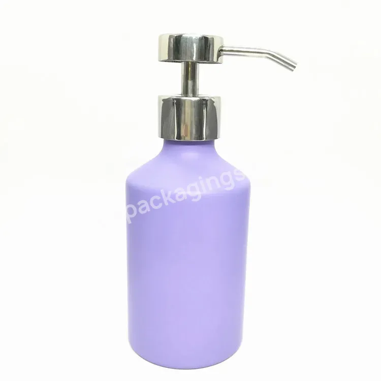 Oem Oem Refillable Metal Aluminum Bottle Slopping Shoulder Cosmetic Personal Care Shampoo Bottle With Stainless Lotion Pump 300ml