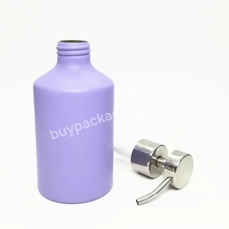 Oem Oem Refillable Metal Aluminum Bottle Slopping Shoulder Cosmetic Personal Care Shampoo Bottle With Stainless Lotion Pump 300ml