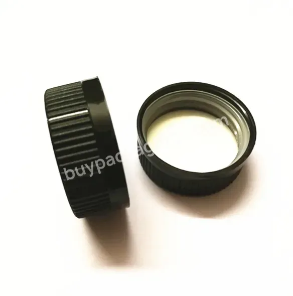 Oem Ome Custom 20mm,24mm,28mm,34mm,38mm,45mm,53mm Plastic Child Resistant Cap Black Ribbed Manufacturer/wholesale