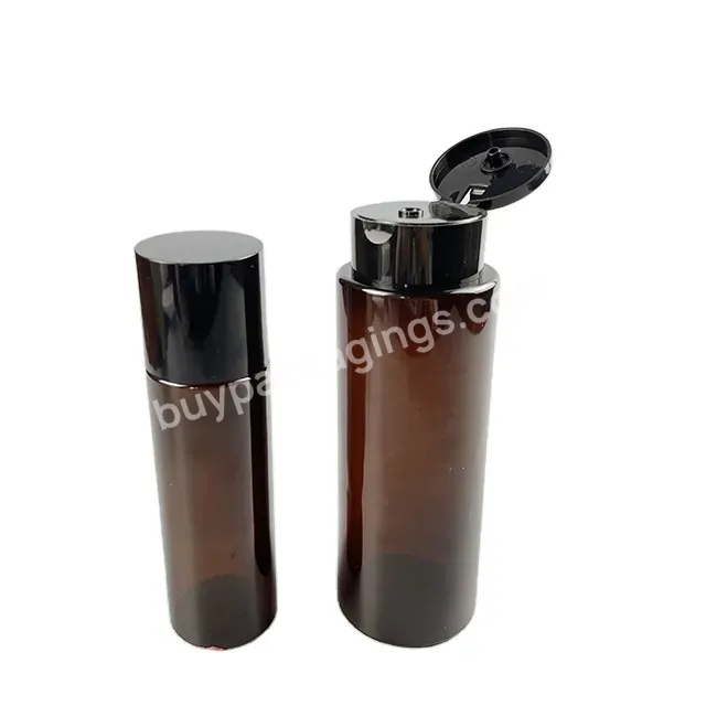 Oem Pcr Black Screw Lid Flip Top Lid Dark Amber Plastic Toner Cleanser Packaging Bottle 300ml 350ml 400ml 500ml