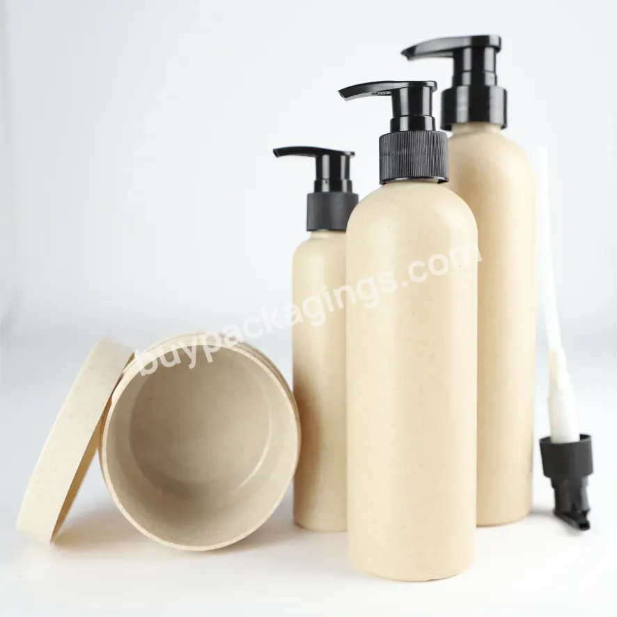 Oem Personal Care Cream Empty Plastic Round Wheat Straw Spray Bottle Biodegradable Plastic Refill Bottles For Cosmetics Shampoo