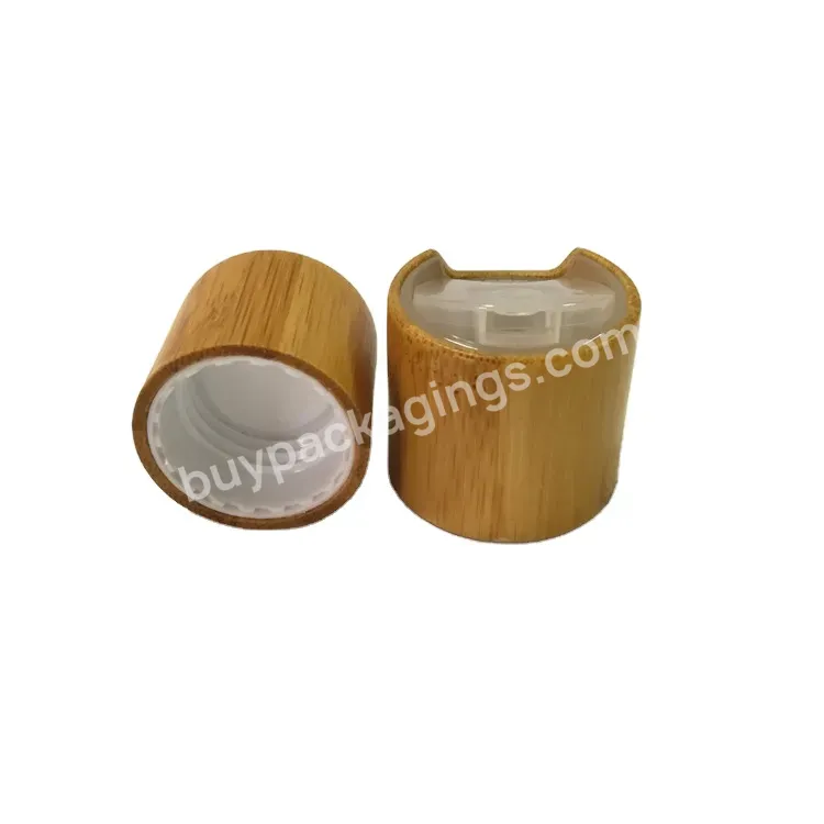 Oem Plastic Disc Top Cap With Bamboo Covered 24/410 28/410 Pp Plastic Bottle Bamboo Cap