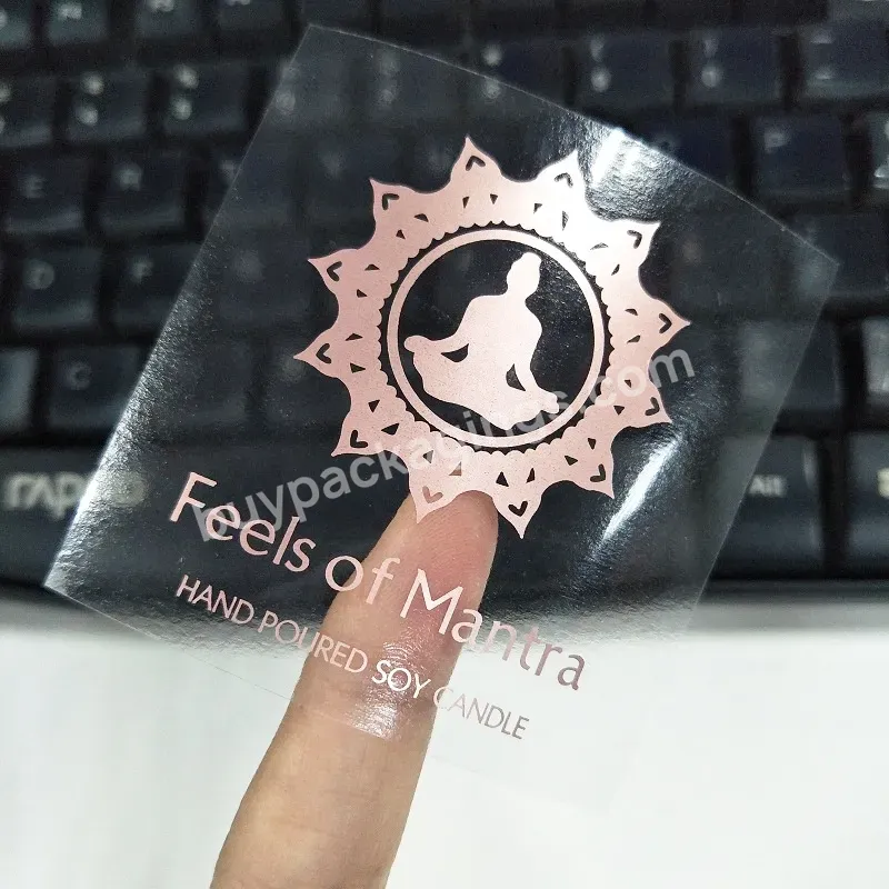 Oem Private Design Rose Gold Foil Clear Round Sticker Transparent Label