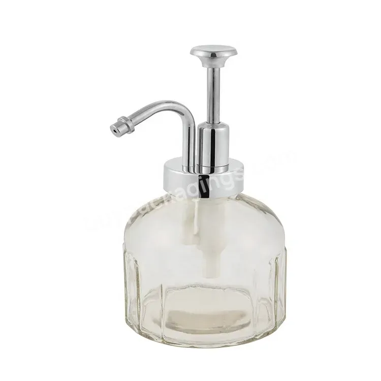 Oem Rts 10oz 300ml Clear Glass Watering Bottle With Silver Stainless Steel Soap Lotion Liquid Pump For Hotel Bathroom Packaging