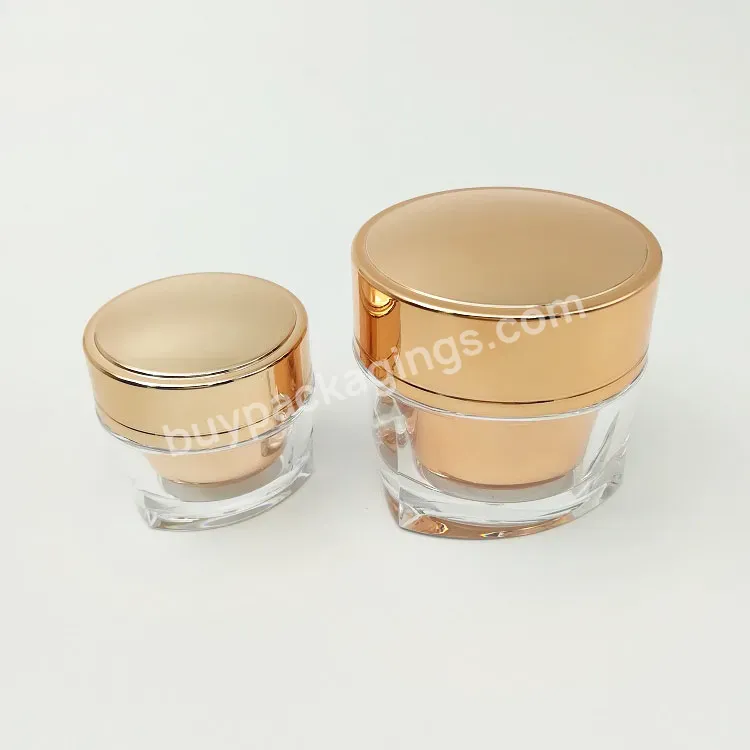 Oem Rts 15g 50g Round Acrylic Jar White Gold Jar Container Empty Cream Jar Plastic Cosmetic Packaging Bottle / Face Care Cream Pot Manufacturer/wholesale