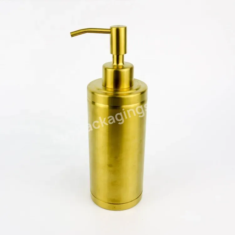 Oem Rts Gold 300ml 10oz Metal Stainless Steel Lotion Shampoo Bottle With Stainless Steel Soap Pump For High-grade Bathroom Packing