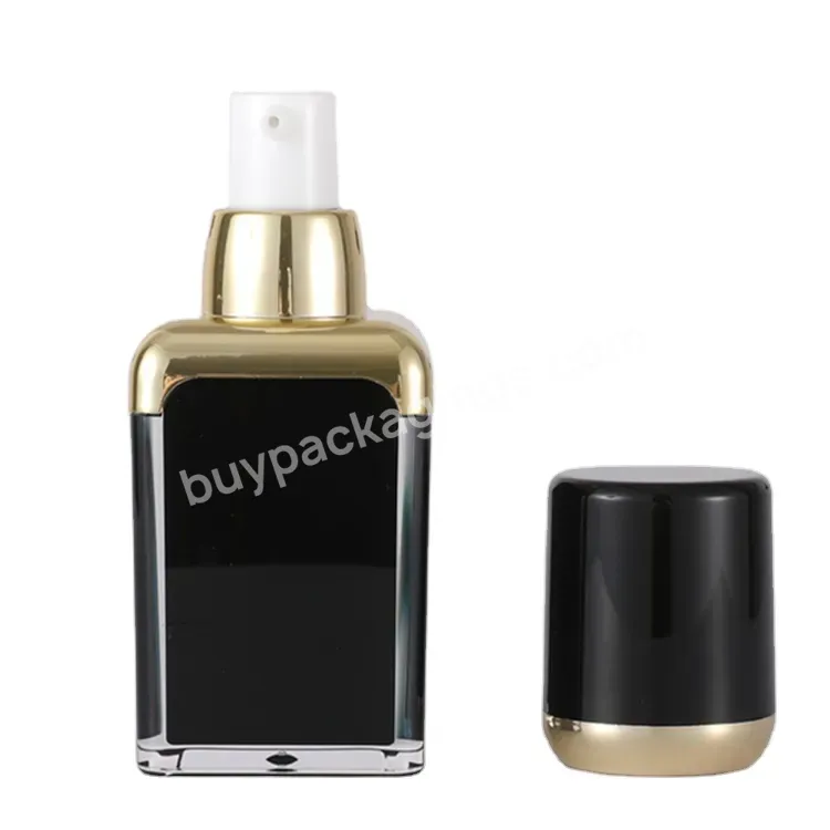 Oem Rts Luxury High End Square Airless Bottle Golden Shoulder Vacuum Bottle 15ml 30ml 50ml Cosmetic Foundation Bottle