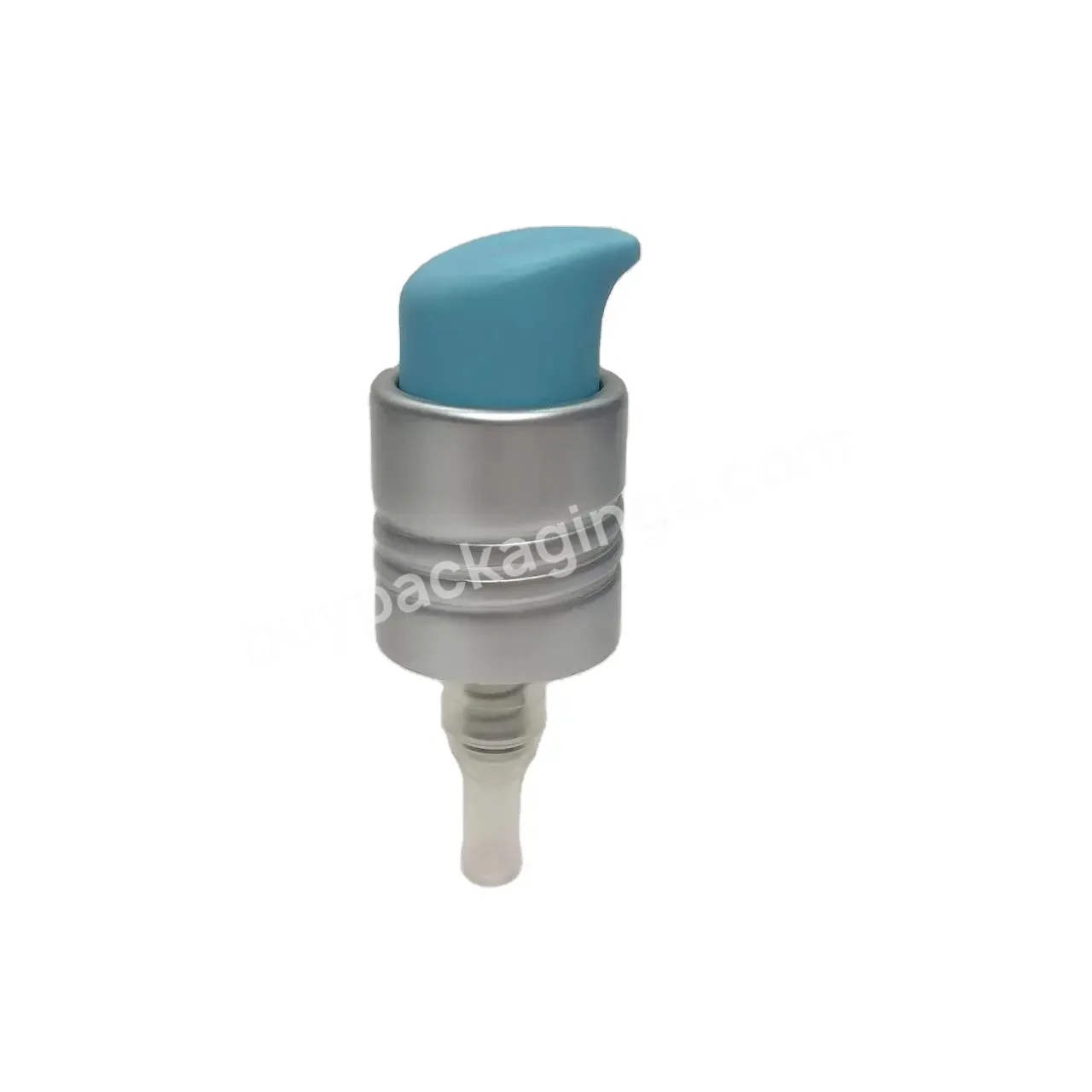 Oem Wholesale Exposed Aluminum Matte Silver Cream Pump With Matte Blue Actuator 24/410