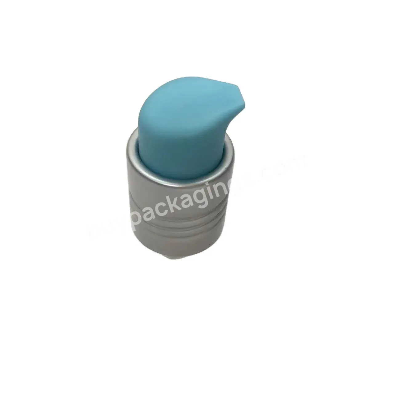 Oem Wholesale Exposed Aluminum Matte Silver Cream Pump With Matte Blue Actuator 24/410