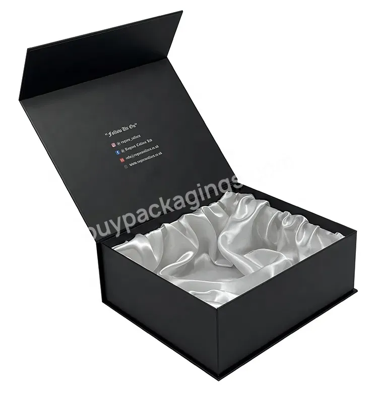 Oem Wigs Magnetic Closure Box Black With Satin Insert Uv Logo Magnet Skin Care Gift Boxes Paperboard Candle Bottle Packaging