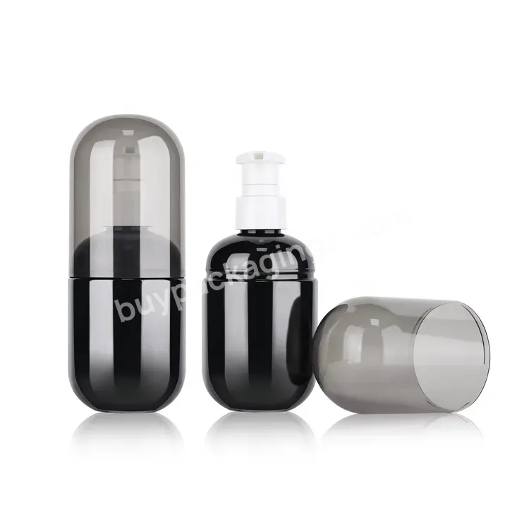 Oem/odm Plastic Pet Clear Empty Bottle With Pump 200ml Pill Capsule Shaped Toner Serum Shampoo Cosmetic Lotion Pump Bottles