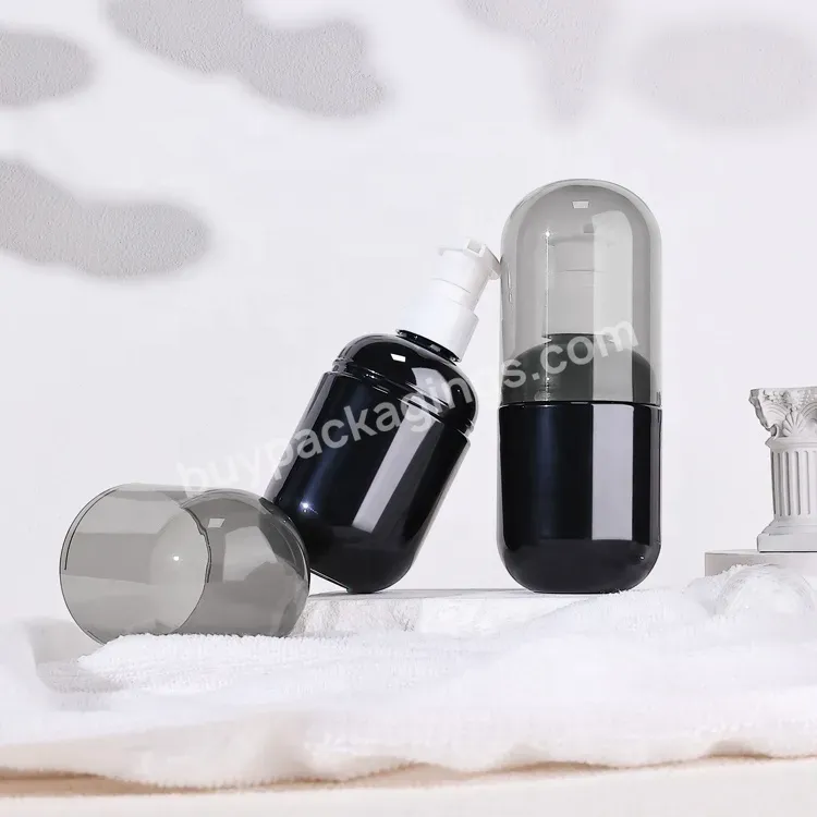 Oem/odm Plastic Pet Clear Empty Bottle With Pump 200ml Pill Capsule Shaped Toner Serum Shampoo Cosmetic Lotion Pump Bottles