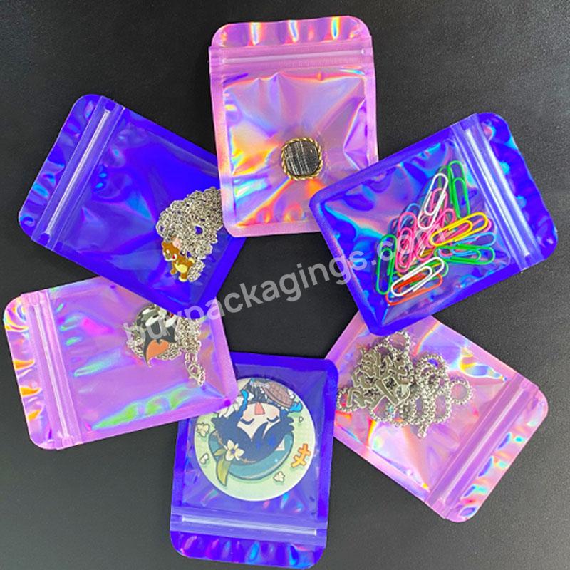 One Side Transparent Hologram Packaging Small Ziplock Mylar Holographic Bags