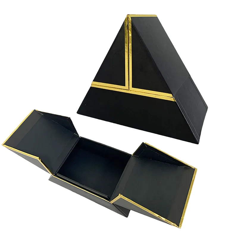 Open Creative Triangle Black Paper Luxury Gift Box Soap Cosmetics Logo Custom Packaging Jewelry Watch Elegant Candle Perfume Box