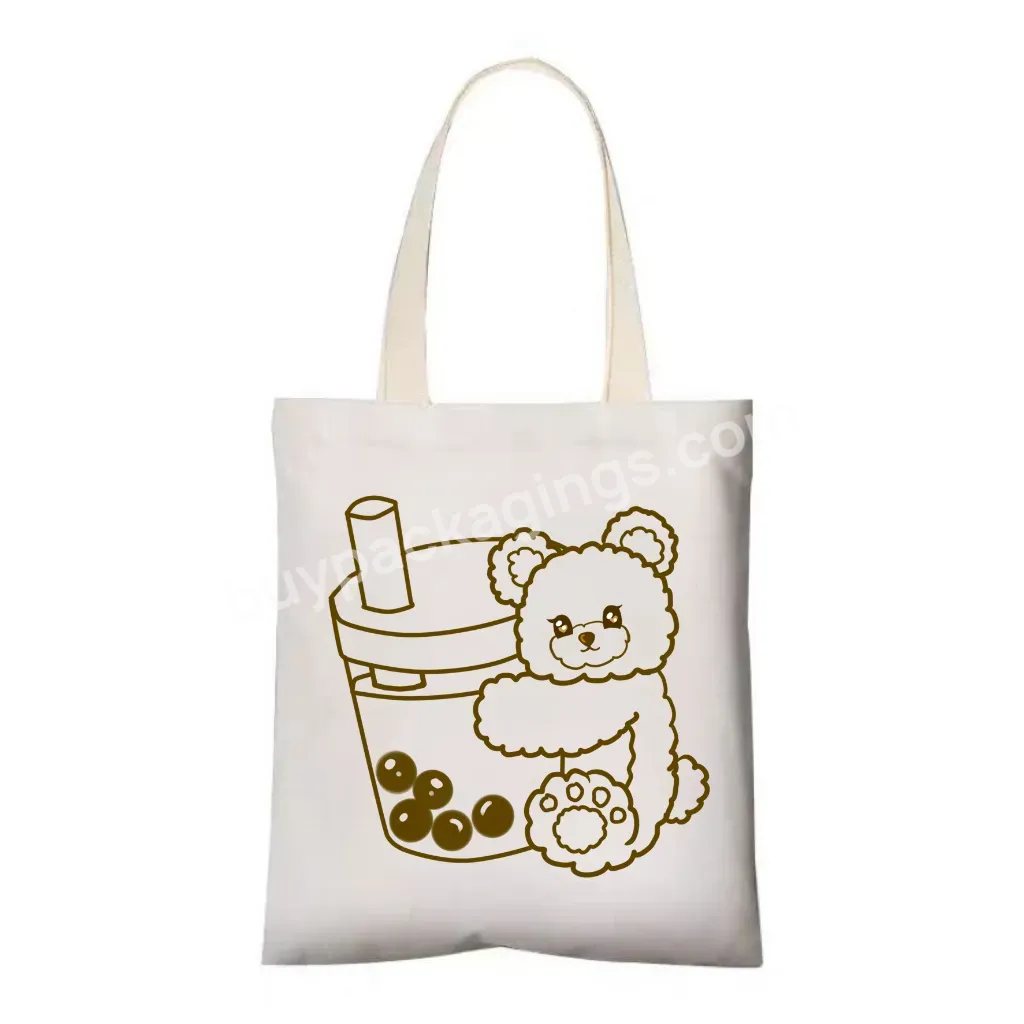 Organic Custom Cute Boba Bear Handle Bag 100% Canvas Tote Bag Cotton Shopping Bags With Logos