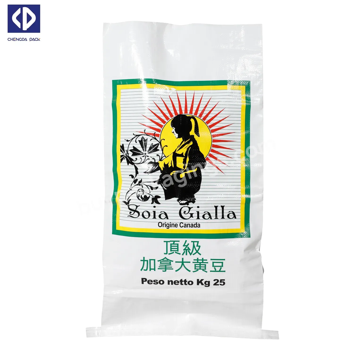 Origine Canada Peso Metto 25kg Soia Gialla White Woven Plastic Transport Packaging Bags Sacks