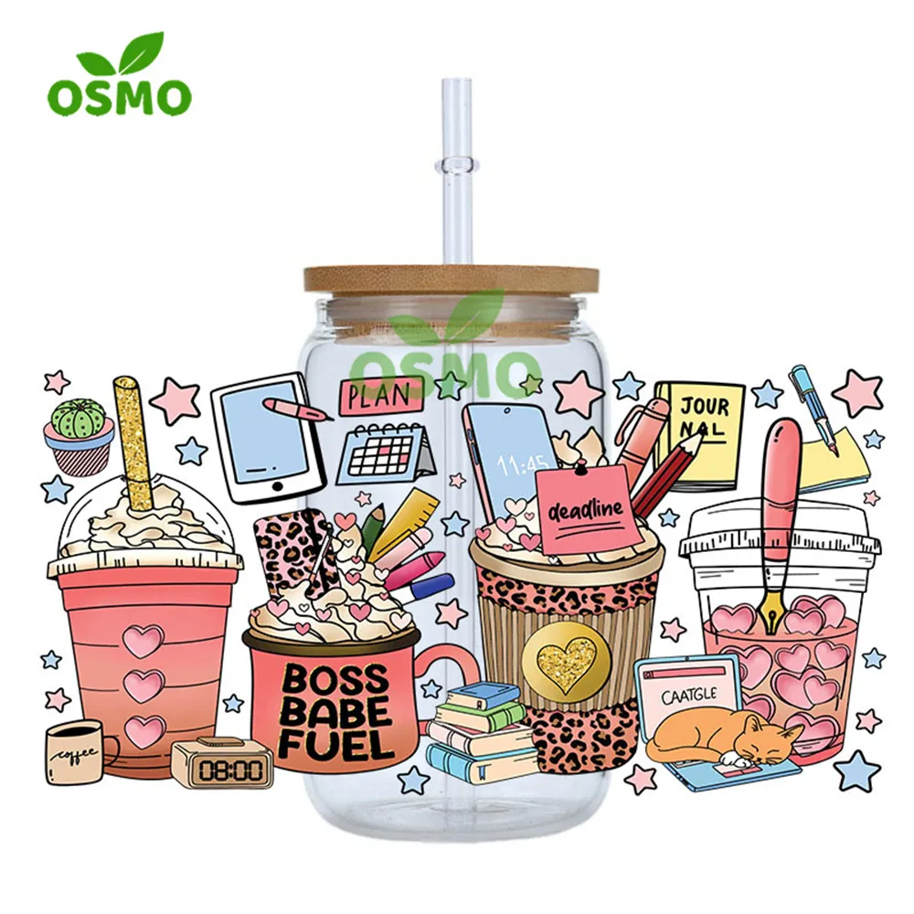 Osmo Wholesale Factory Printed UV Dtf Transfer Cup Wraps Mama16oz Libbey Glass Can Wraps Uv Transfer Decals