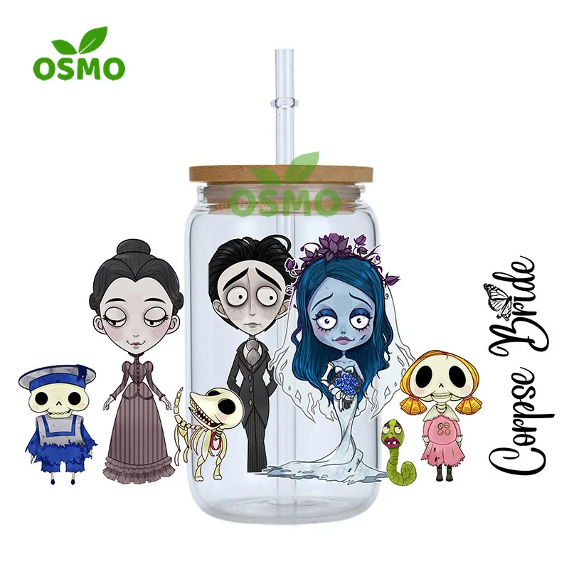 Osmo Wholesale Ready to Transfer UV Dtf Cup Wraps Concha 16oz Libbey Glass Can Wraps Transfers Sticker Decals