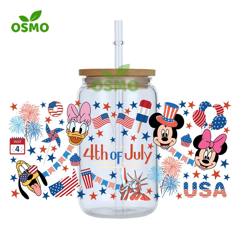 Osmo Wholesale UV Dtf Cup Wraps 4th of July Transfers Sticker for 16oz 20oz Libbey Glass Can Tumbler