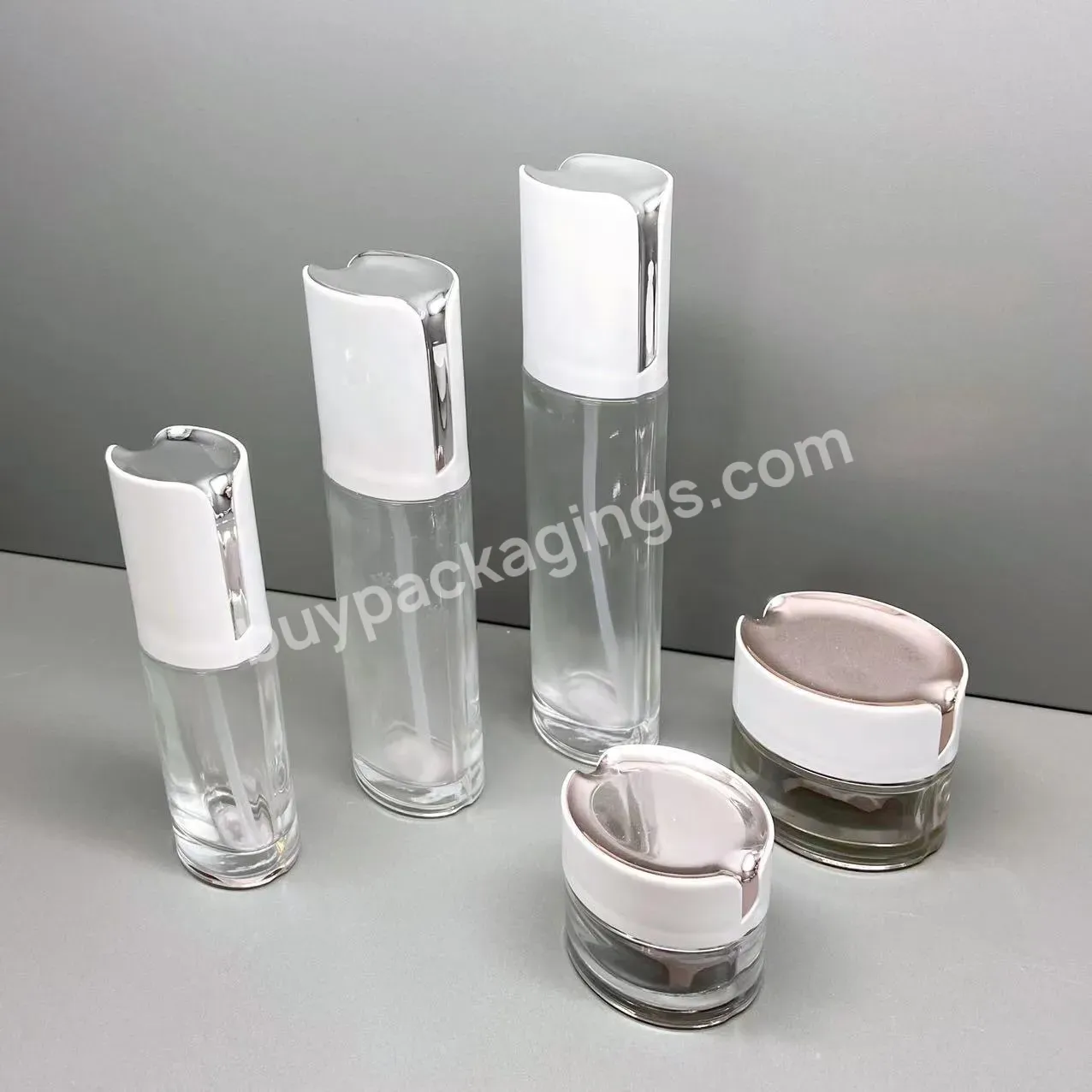 Oval Shape Luxury Glass Lotion Pump Bottle And Jar Set Cosmetic Packing Set 30/50/40/100/120/150ml