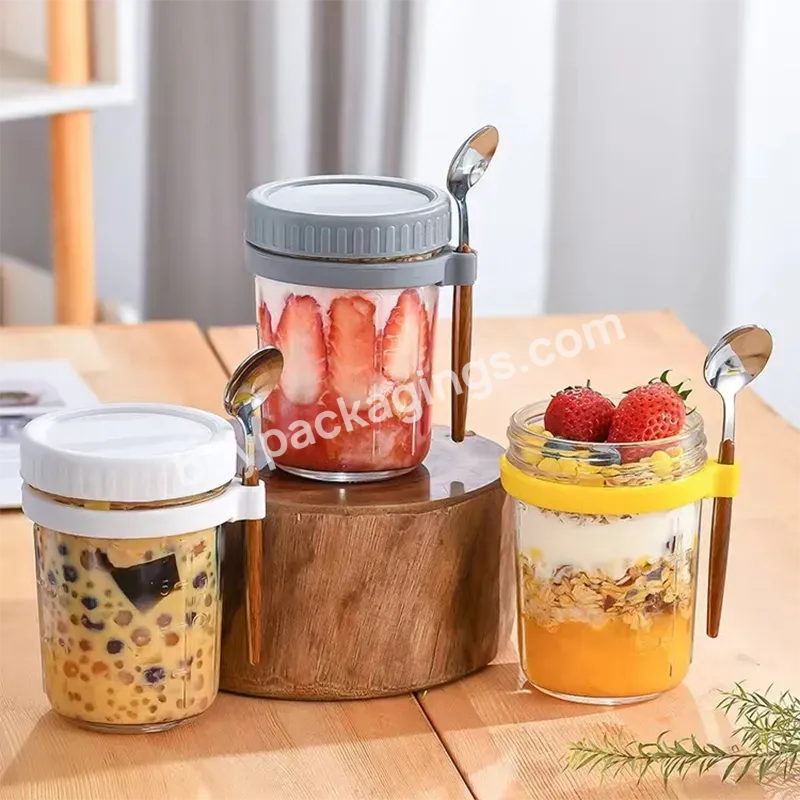 Overnight Oats Jars With Lid And Spoon 10 Oz 300ml Oatmeal Container With Measurement Marks With Lid For Cereal Milk