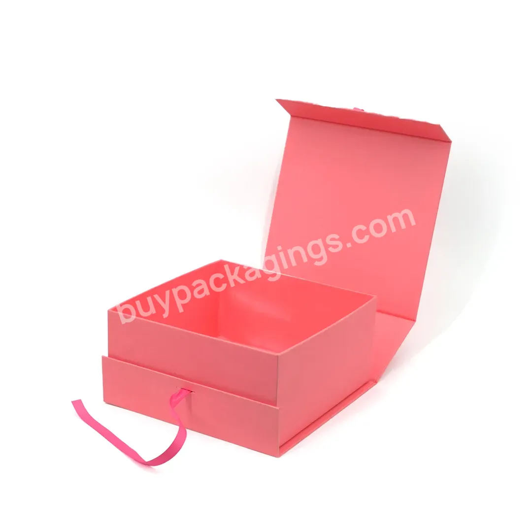 Packaging Gift Blank Customized Shoes Socks Clothing Mailer Boxes Magnetic Gift Pink Rigid Box With Ribbons