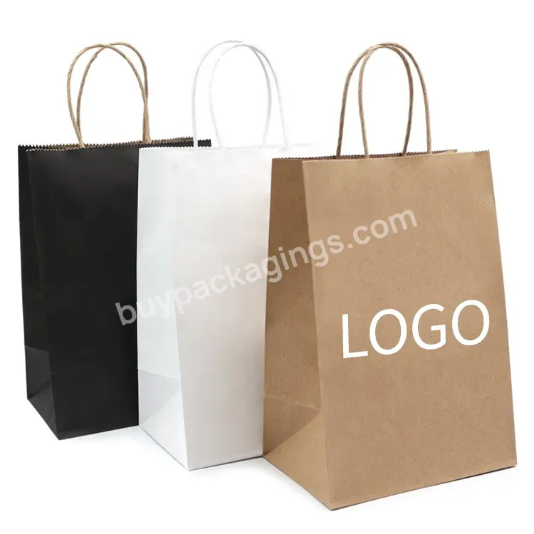 Paper Bag Customizable Wholesale Your Own Logo Craft Shopping Handles Custom Printed White Brown Kraft Paper Bag With Handle