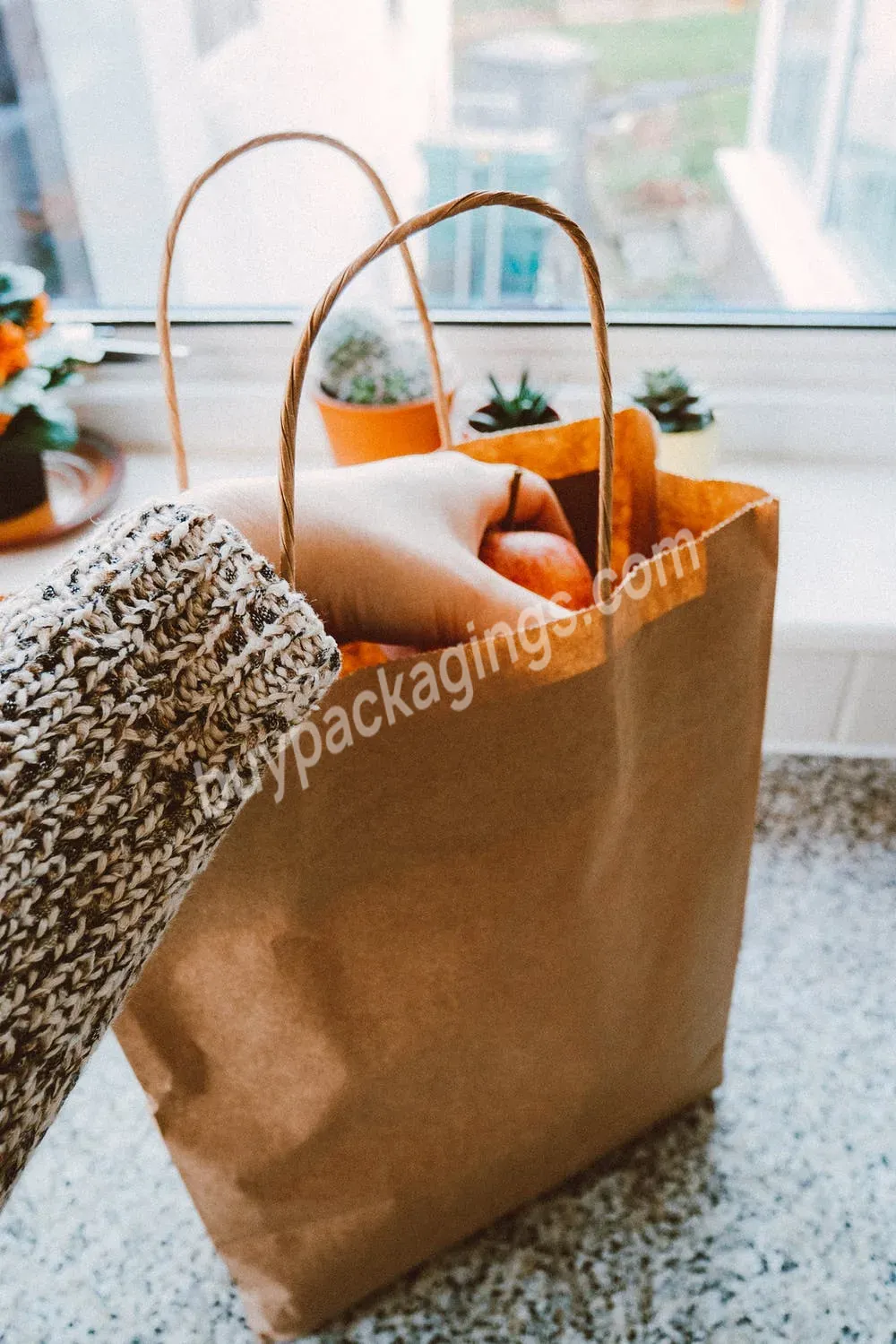 Paper Bag Customizable Wholesale Your Own Logo Craft Shopping Handles Custom Printed White Brown Kraft Paper Bag With Handle