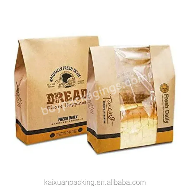 Paper Bakery Food Packaging Logo Printing Toast Bread Pouch With Front Window
