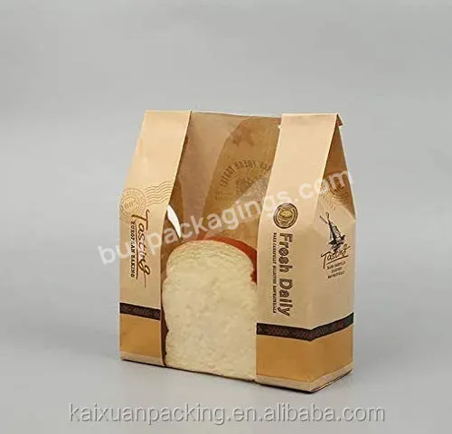 Paper Bakery Food Packaging Logo Printing Toast Bread Pouch With Front Window