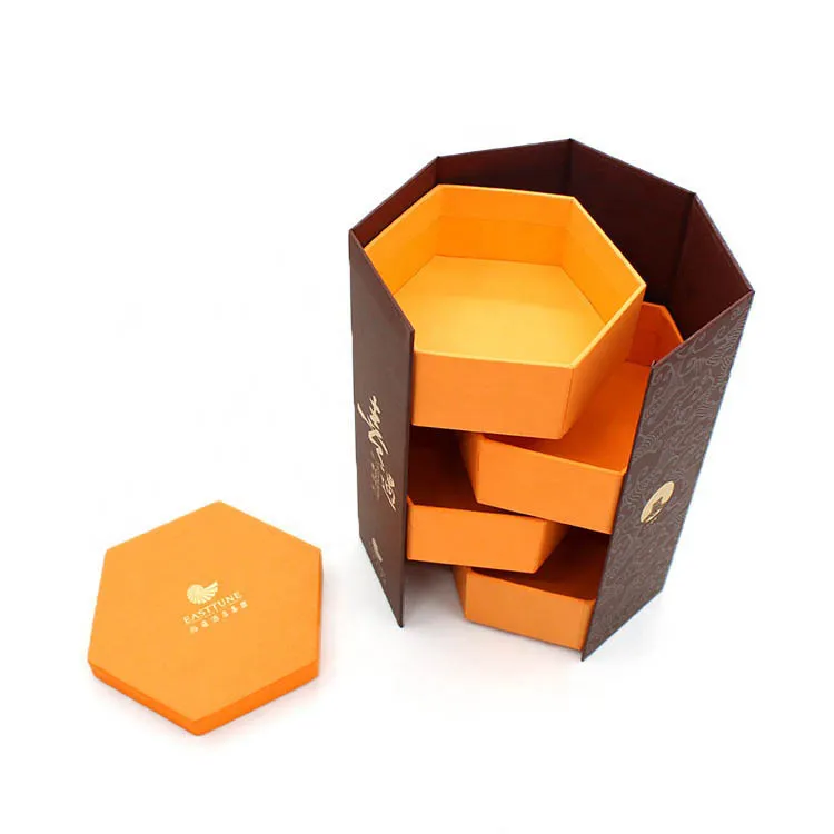 paper gift packaging with ribbon hexagon box