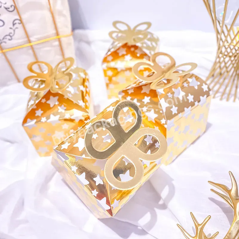 Party Gift Paper European Gift Box Gold Foil Star Sprinkled Gold Handle Cake Dessert Box Chocolate Candy Box