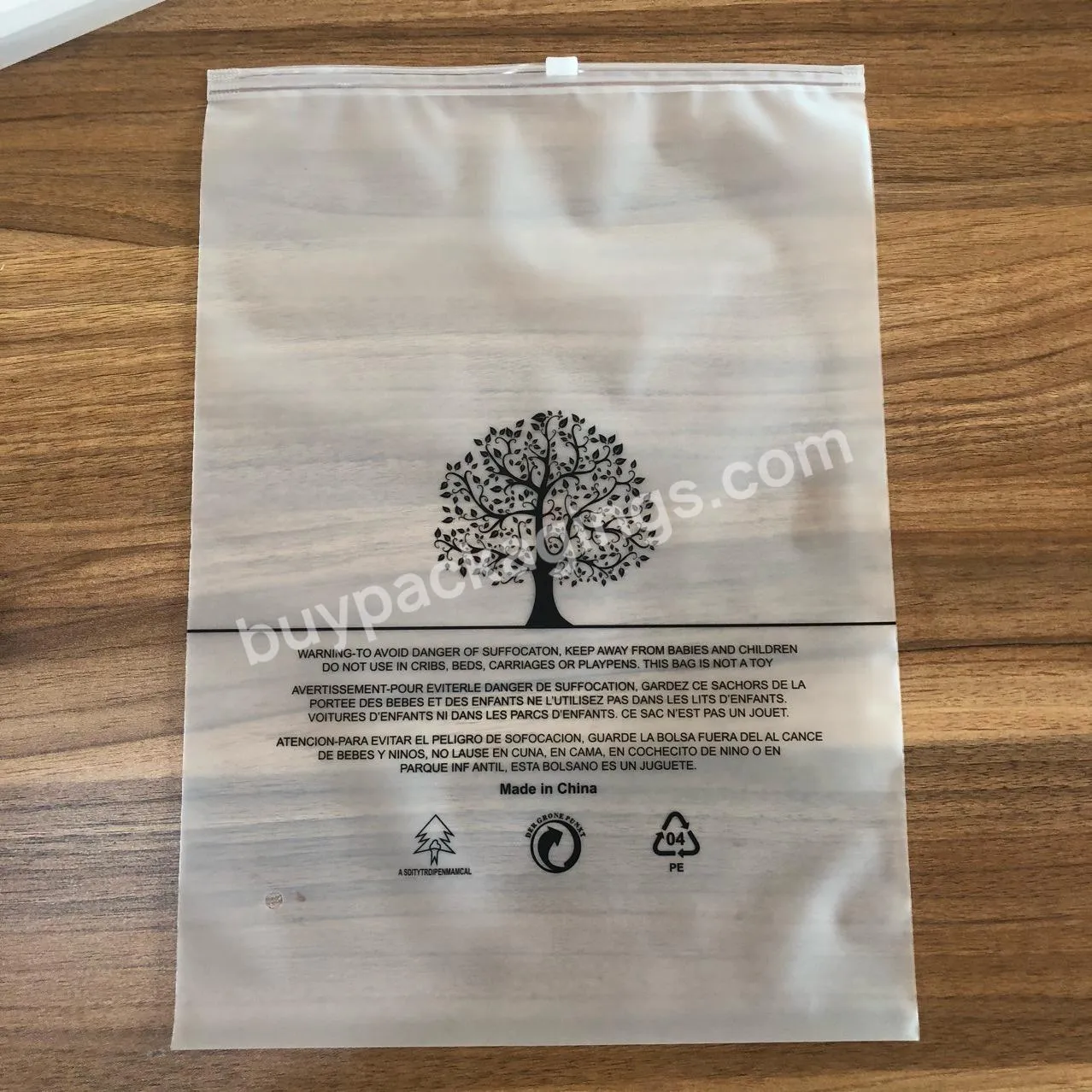 PE clothing zipper bag English warning design custom logo socks packaging bag