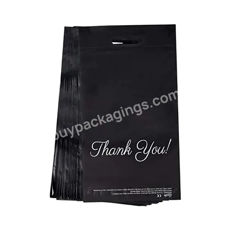 Perfect Printed Mailing Bag Custom Carrier Thank You Shipping Bags Biodegradable Handle Bag Black Colored High Quality Self Seal