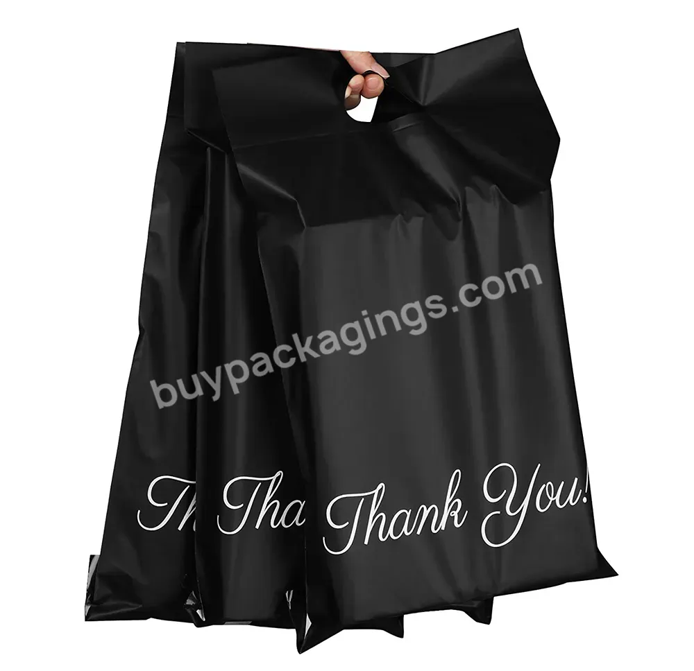 Perfect Printed Mailing Bag Custom Carrier Thank You Shipping Bags Biodegradable Handle Bag Black Colored High Quality Self Seal