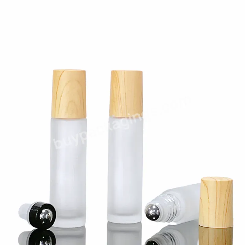 Perfume Essential Oil Clear Frosted Roller Bottle 10ml Glass Roll On Bottle With Plastic Bamboo Lid And Rollers